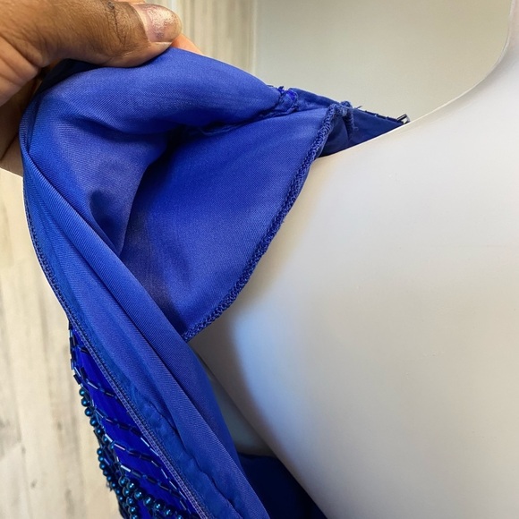 Royal blue vintage beaded fringe dress size large - Picture 13 of 15